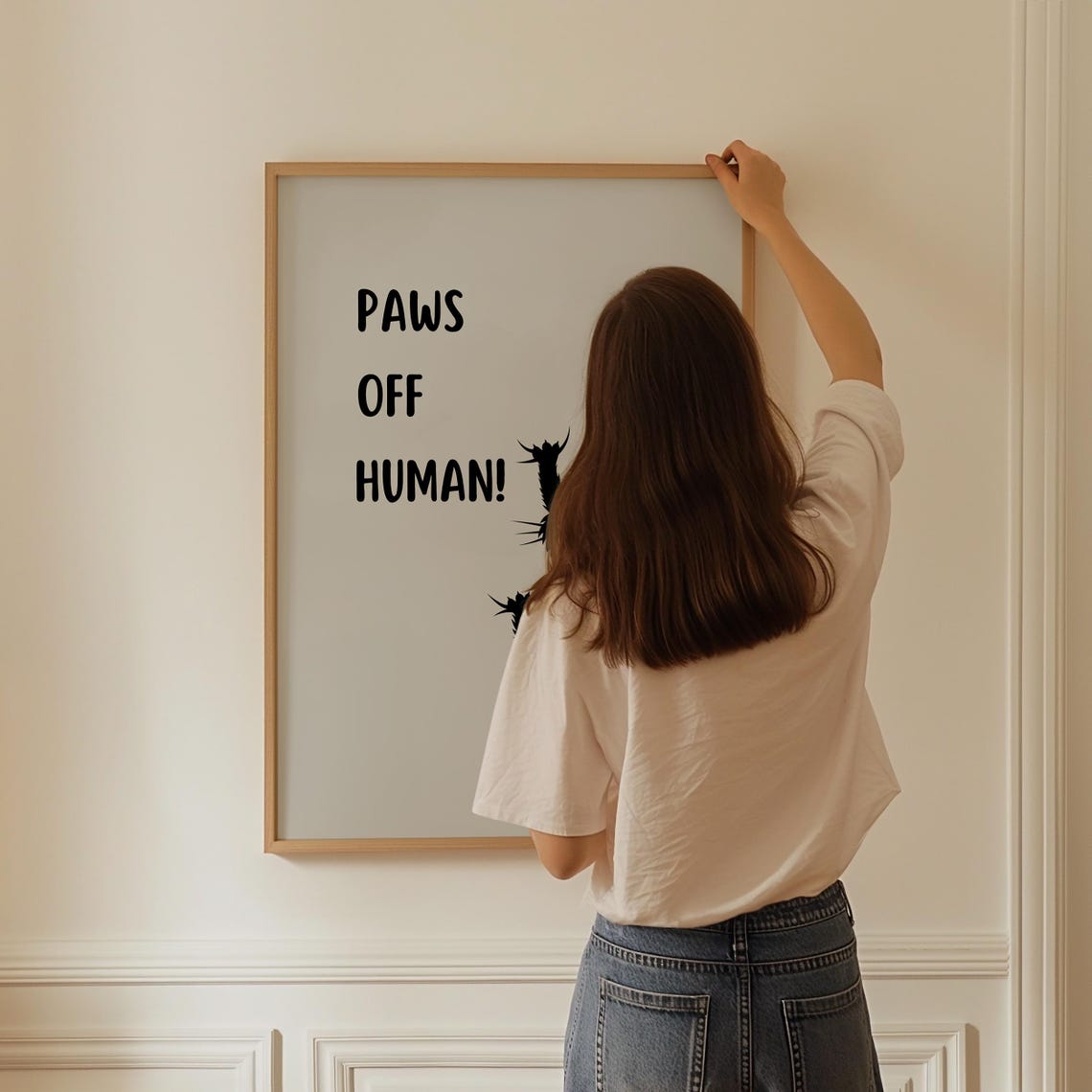 Paws Off Human Black Cat Portrait Funny Cat Meme Grey Posters Black And White Prints Bathroom Decor Funky Wall Art Nursery Print Boy - Image 3