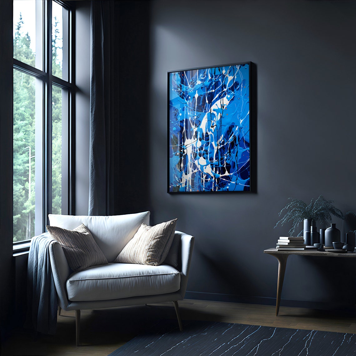 Jackson Pollock Style Cobalt Blue Drip Paint Abstract Art Poster - Image 4
