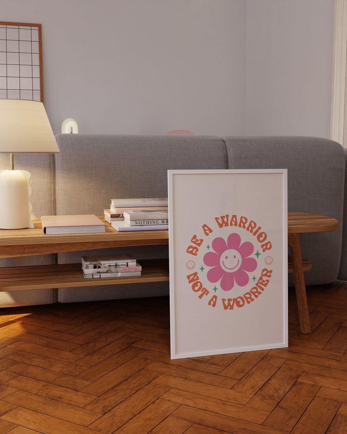Be A Warrior Not A Worrier Smiley Daisy Retro Positive Poster - Image 4