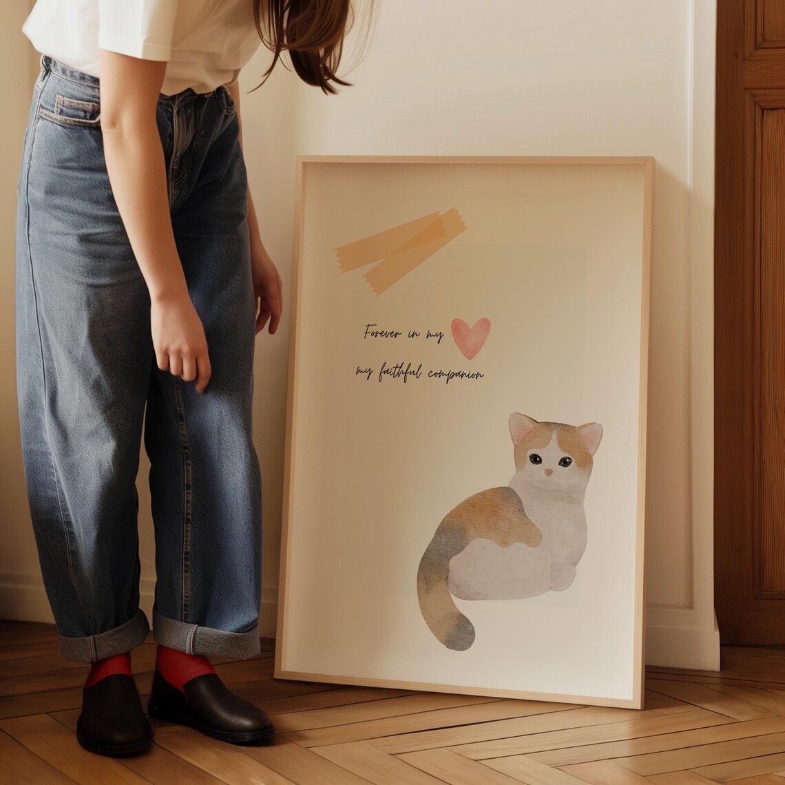 Watercolor Calico Cat Forever in My Heart Companion Art Poster - Image 5
