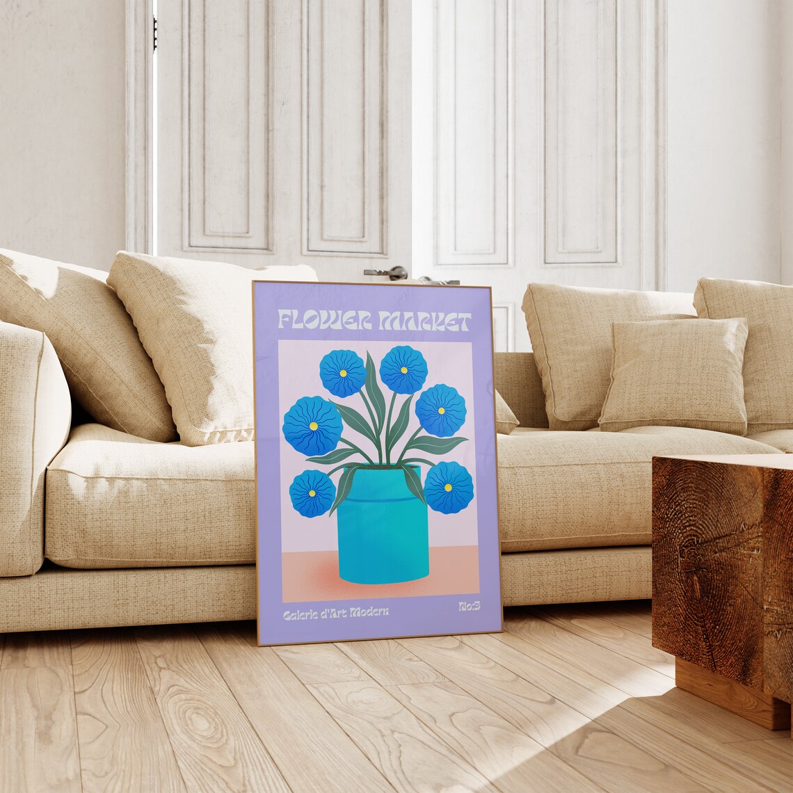 Flower Market No 5 Blue Anemones In Turquoise Vase Art Poster - Image 3