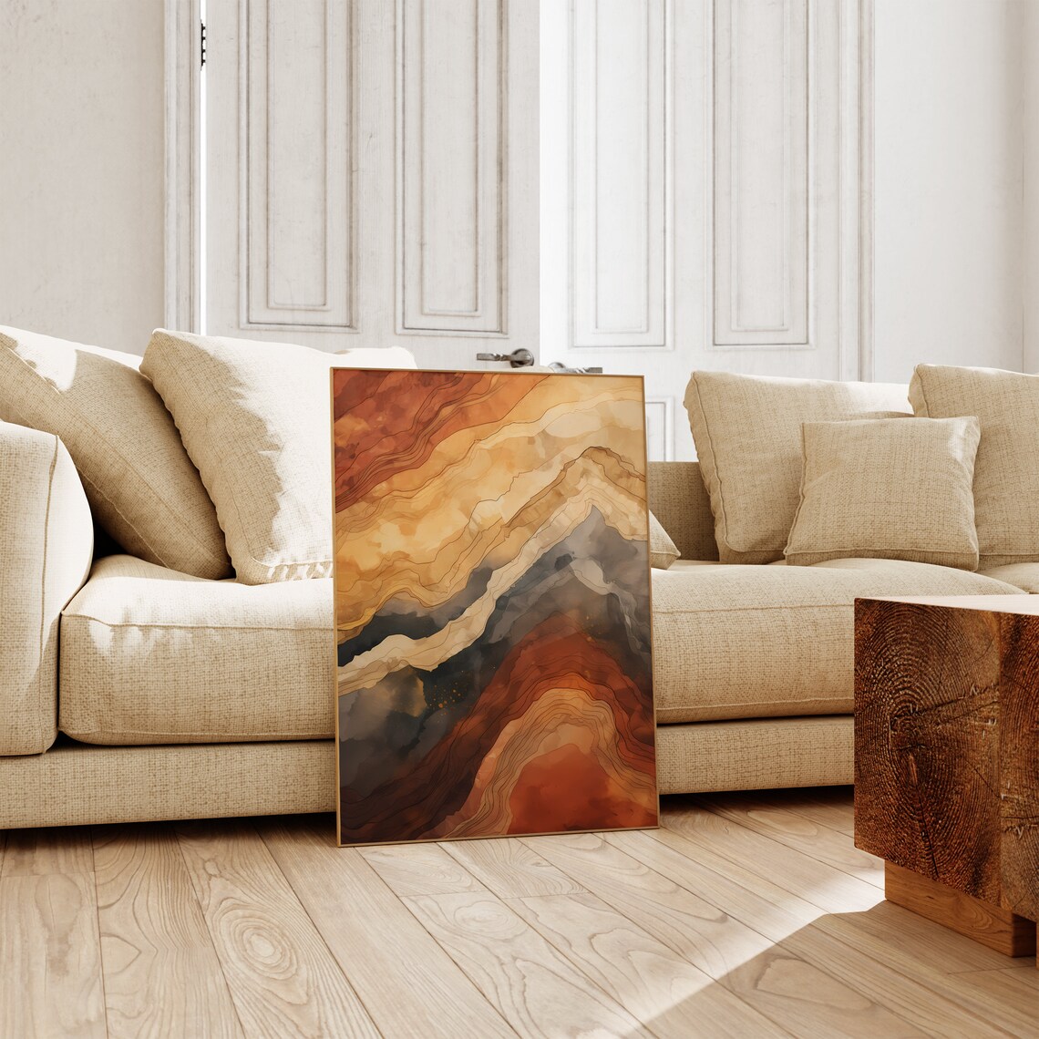 Amber Mountain Contour Lines Topographic Abstract Watercolor Poster - Image 4