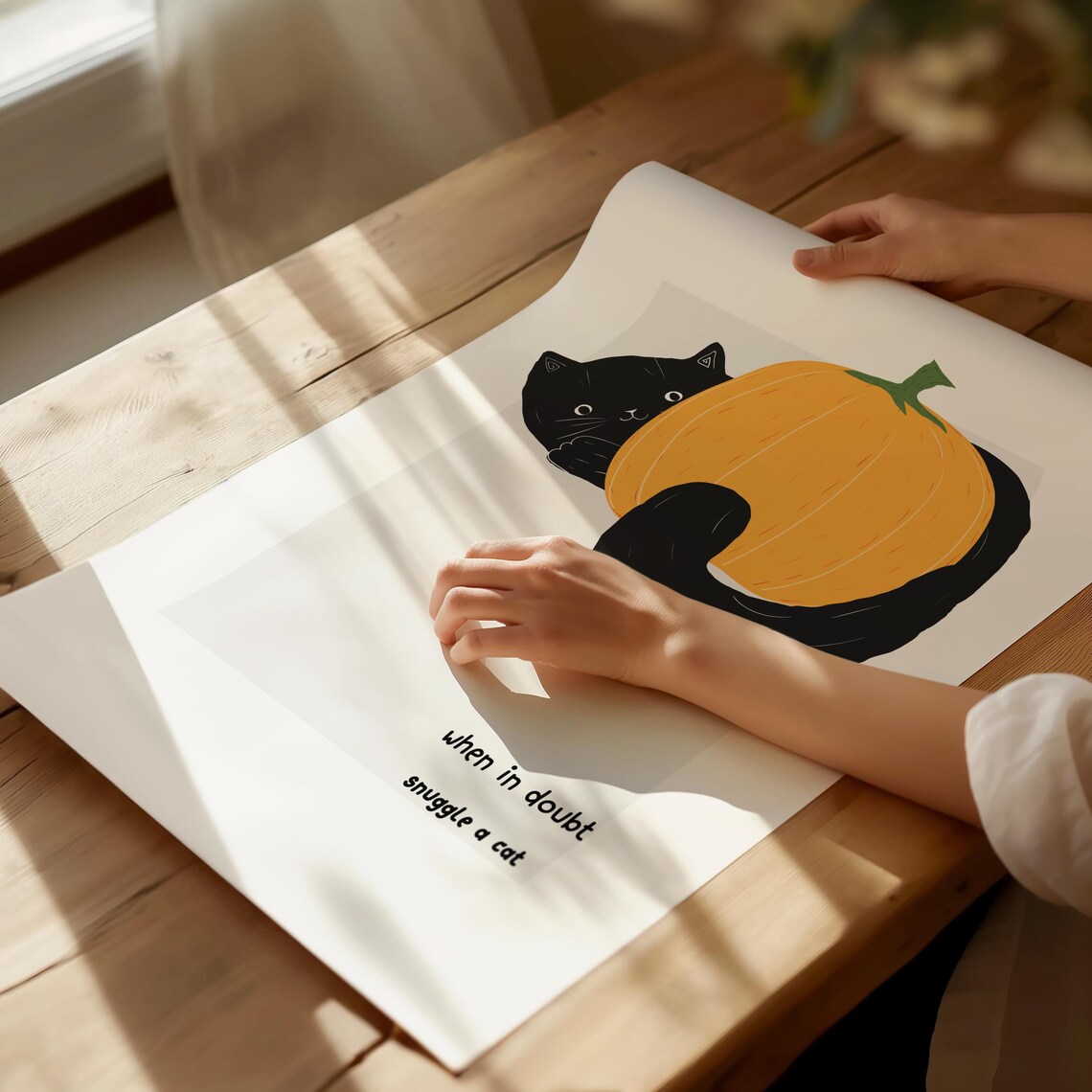 Black Cat Halloween Pumpkin Art Print, Trendy Poster - Image 4