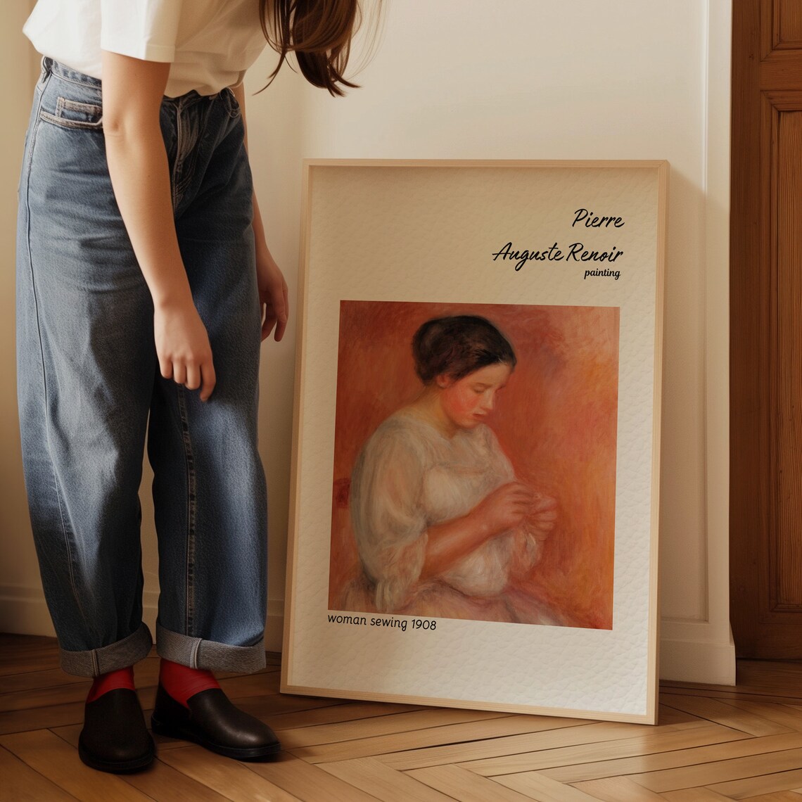 Renoir Woman Sewing 1908 Warm Portrait Impressionist Art Poster - Image 4