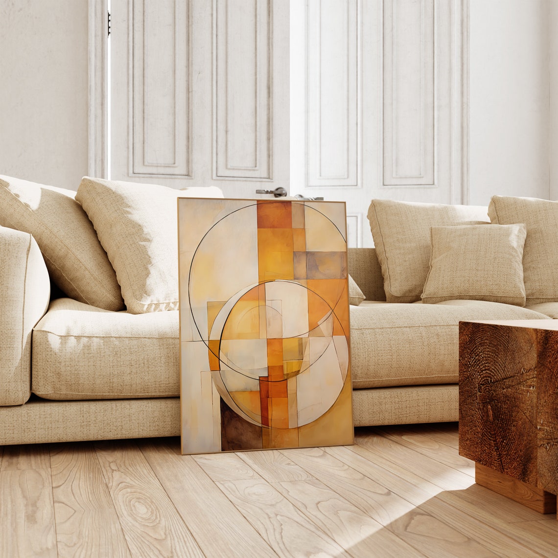 Burnt Orange Geometric Circles and Grid Modern Abstract Poster - Image 4