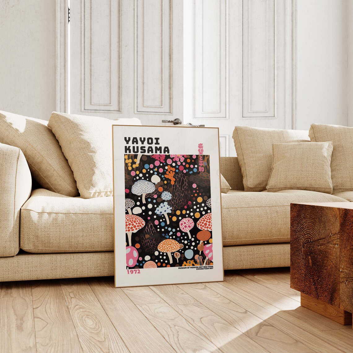 Yayoi Kusama 1972 Dotted Mushroom Forest Black Modern Art Poster - Image 5
