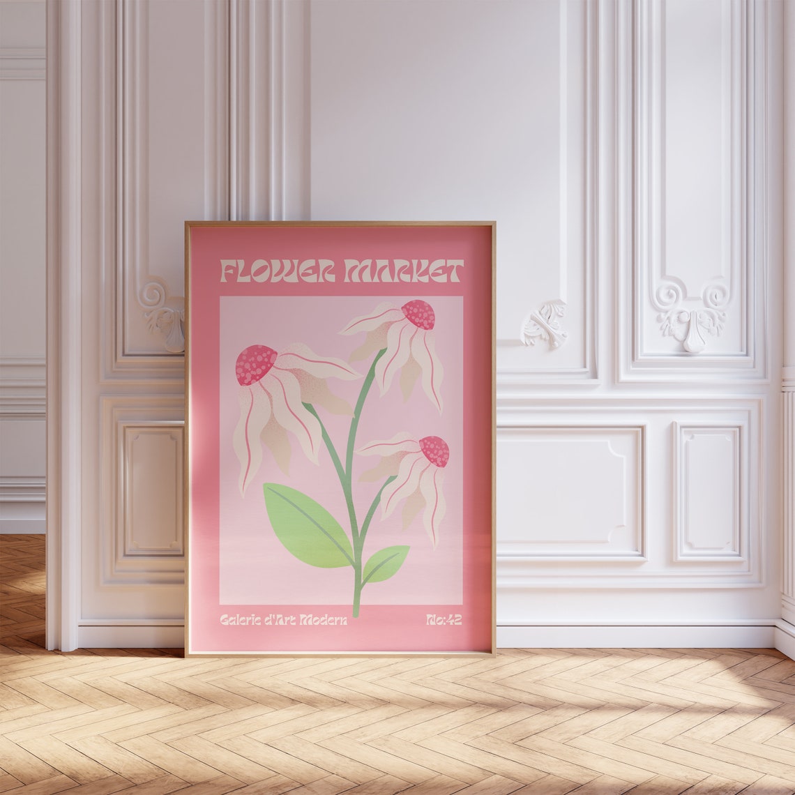 Flower Market No 42 White Pink Coneflowers Coral Floral Poster - Image 5