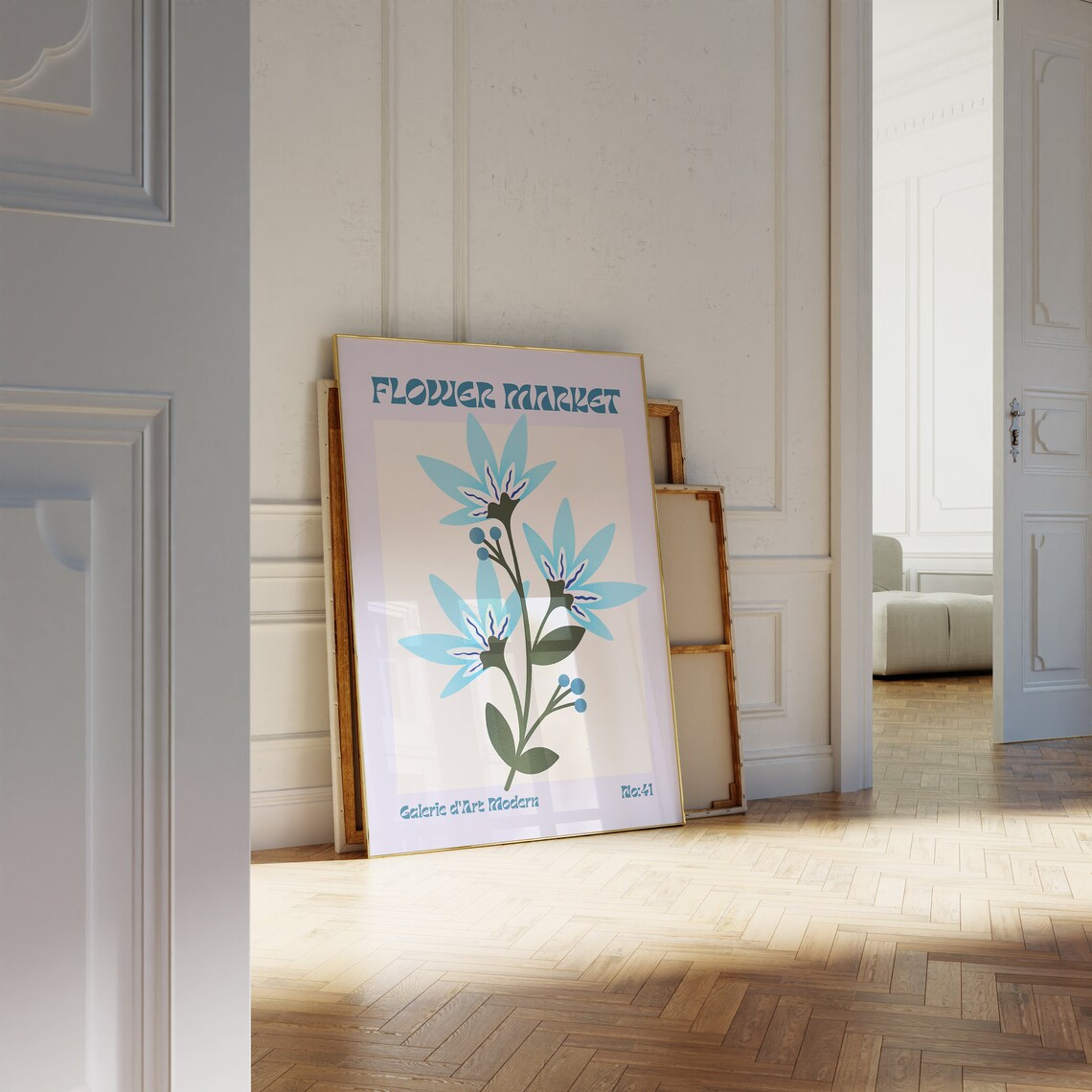 Flower Market No 41 Blue Starry Flowers Lavender Floral Poster - Image 2