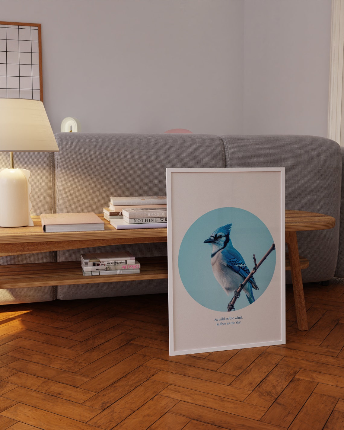 Blue Jay Perched Branch Teal Circle Quote Inspirational Art Poster - Image 4