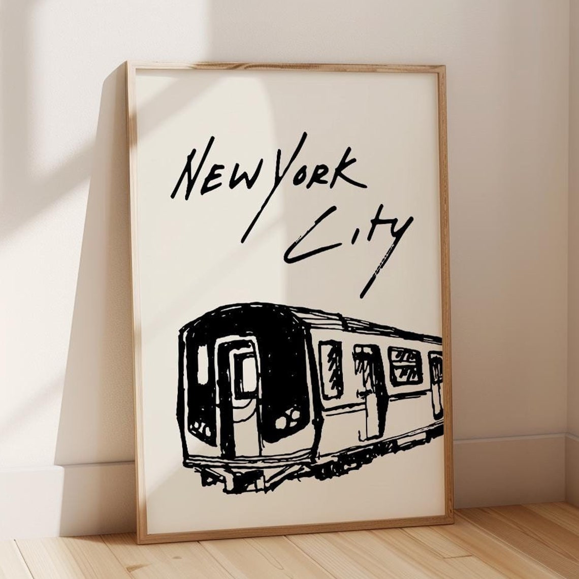 New York City Subway Train Hand Drawn Line Art Sketch Poster