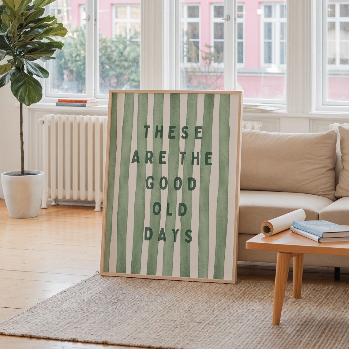 These Are the Good Old Days Green Striped Retro Typography Poster
