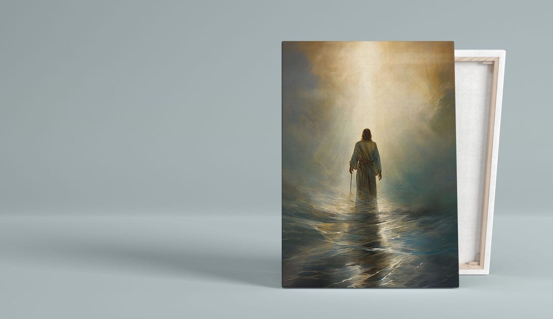 Jesus Walking On Water Inspirational Christian Faith Art Poster - Image 3