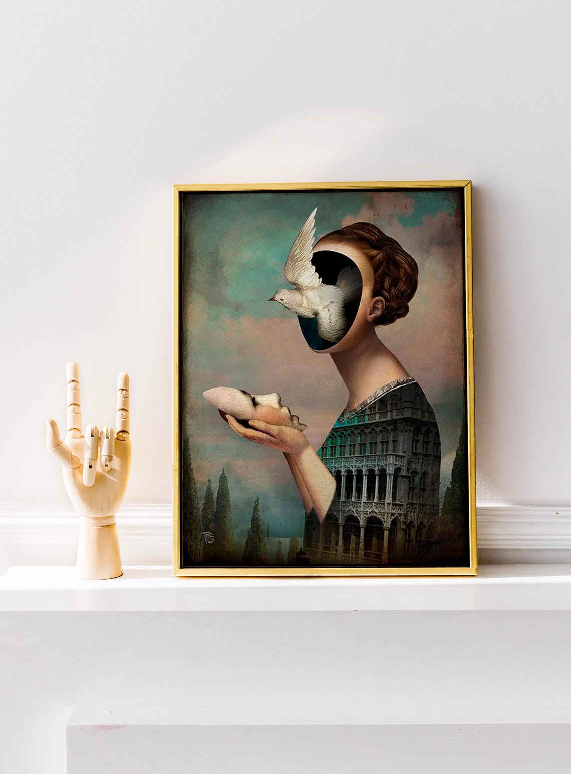 Surreal Woman With a Dove Flying From Her Open Head Art Poster