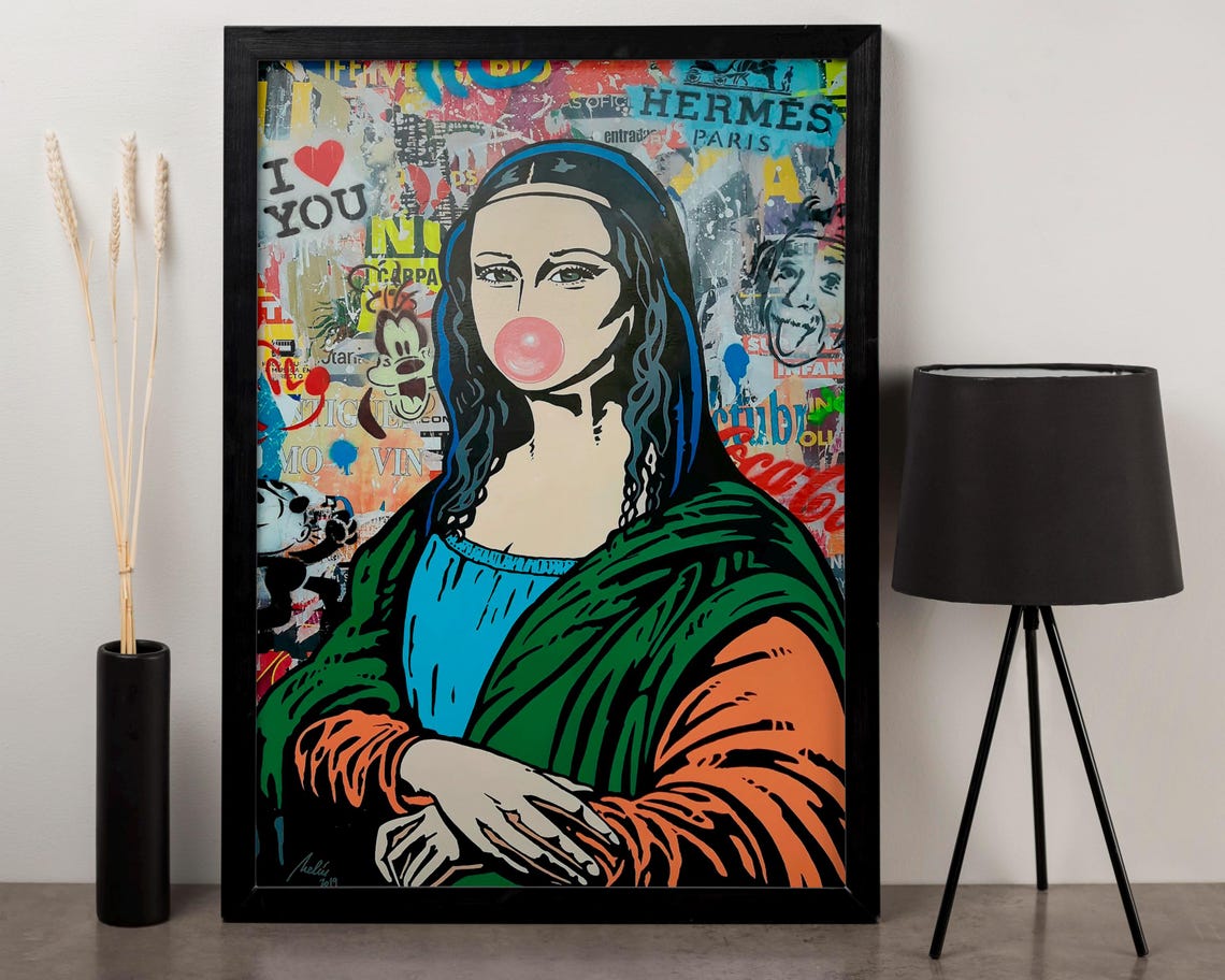 Mona Lisa Blowing Bubblegum Street Art Graffiti Pop Culture Poster