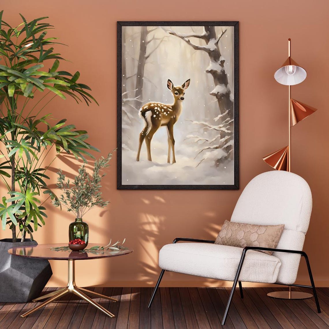 Sweet Spotted Fawn Standing in a Snowy Winter Forest Art Poster - Image 5