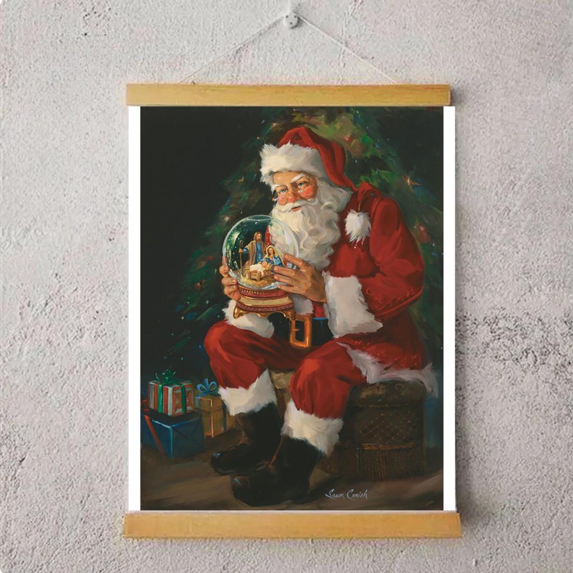 Vintage Santa Claus Holding a Snow Globe Christmas Art Poster - Image 4