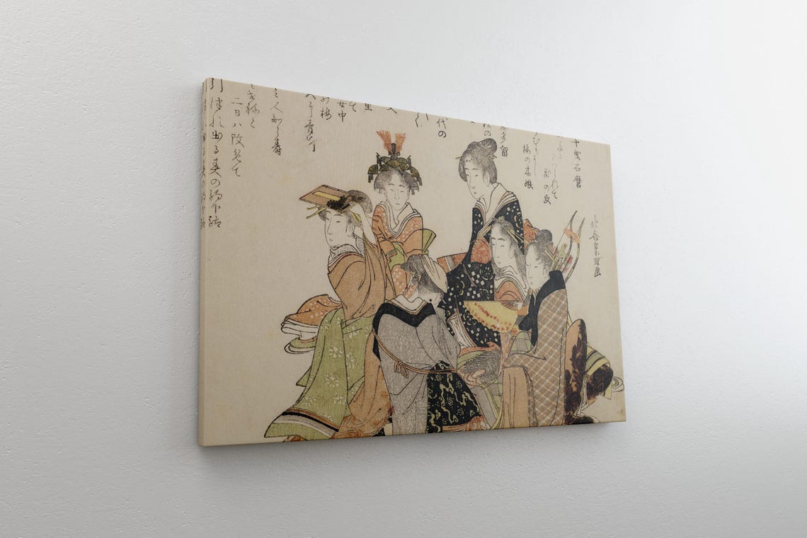Five Japanese Beauties in Kimono Classic Ukiyo-e Woodblock Poster - Image 4