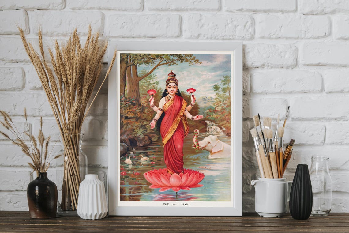 Goddess Lakshmi Vintage Hindu Wall Art Spiritual Home Decor - Image 4