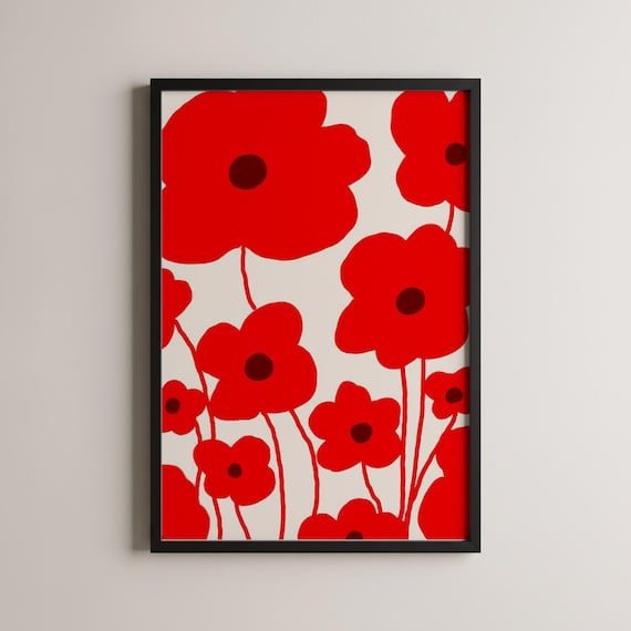 Bold Red Poppies Minimalist Scandinavian Floral Pattern Art Poster