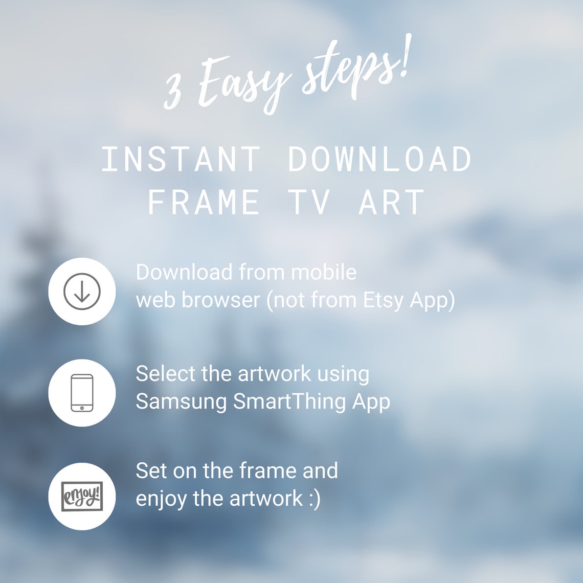 Blue Snowy Mountain Forest Misty Winter Landscape Art Poster - Image 2