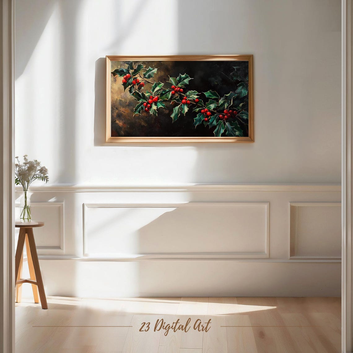 Frame Tv Art Beautiful Holly Berry Christmas Tv Screensaver Rustic Holiday Holly Xmas Tv Art Neutral Farmhouse Winter Art 150 - Image 7