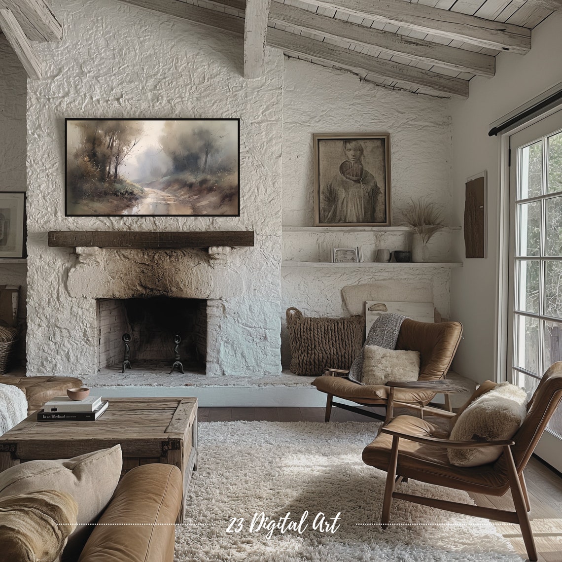 Frame Tv Art Moody Watercolour Painting Of The Summer Landscape Classic Neutral Summer Forest Botanical Green Earthy Summer Tv Art 120 - Image 3