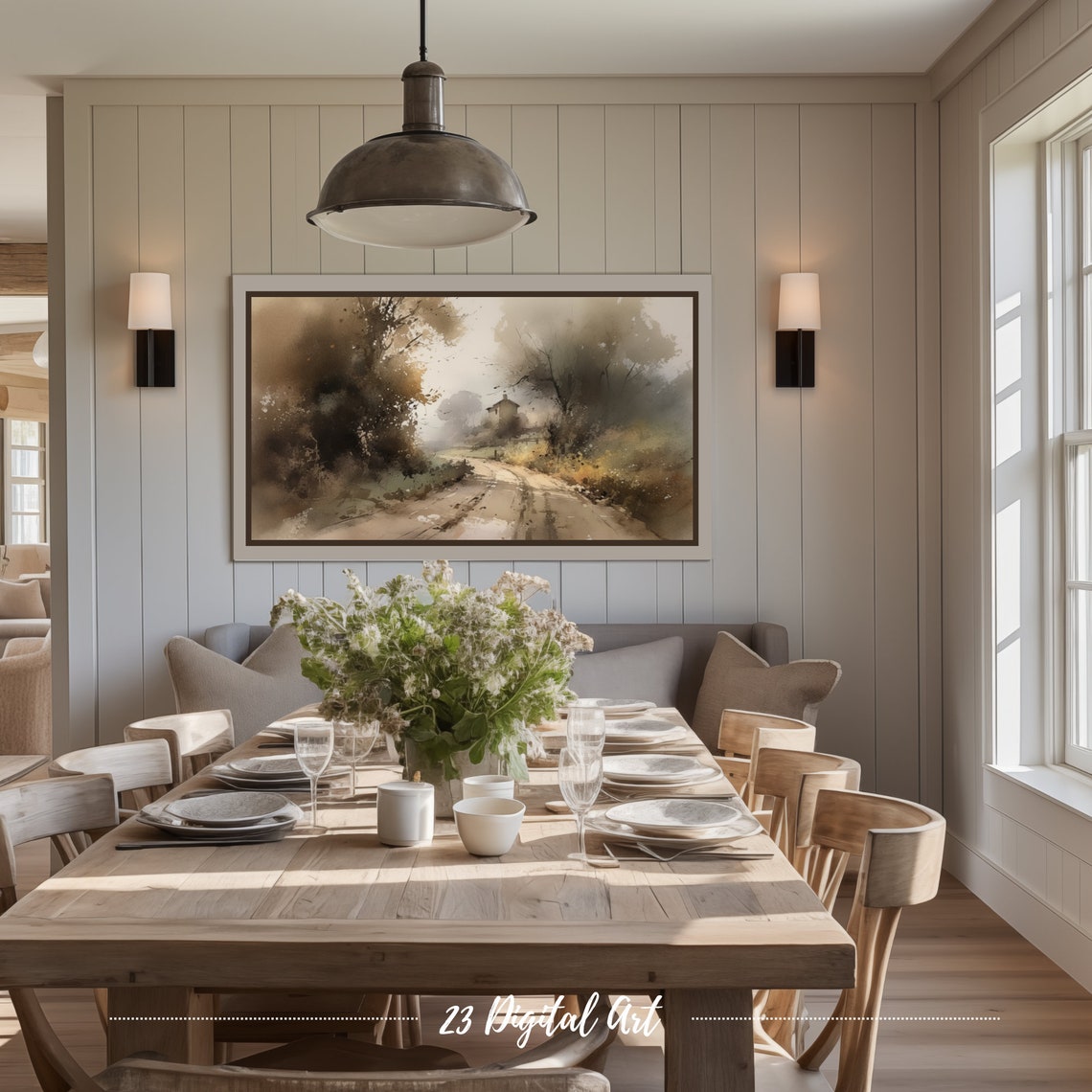 Frame Tv Art Moody Watercolour Painting Of The Summer Landscape Classic Neutral Summer Forest Botanical Green Earthy Summer Tv Art 119 - Image 2