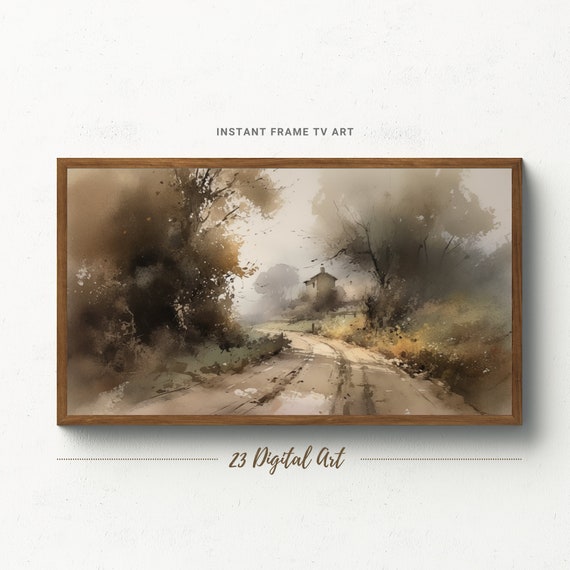 Frame Tv Art Moody Watercolour Painting Of The Summer Landscape Classic Neutral Summer Forest Botanical Green Earthy Summer Tv Art 119