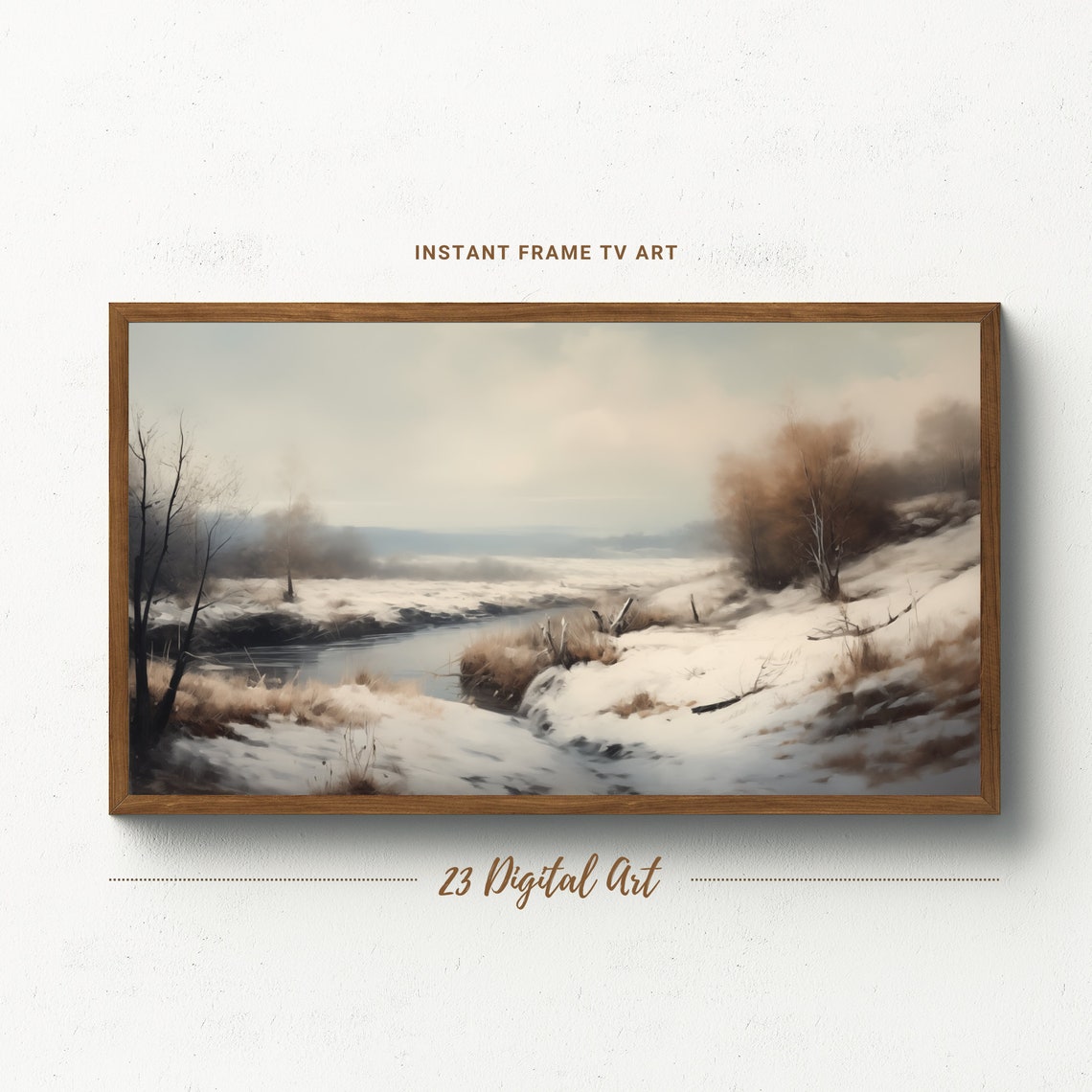 Snowy Winter River Meadow Soft Rustic Landscape Winter Art Poster