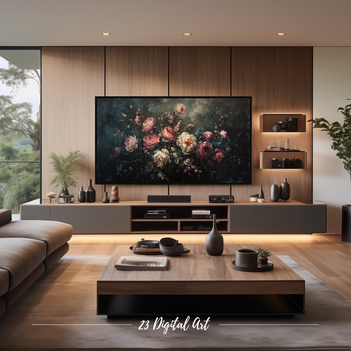 Blush Pink Roses Dark Moody Vintage Floral Still Life Frame TV Poster - Image 4