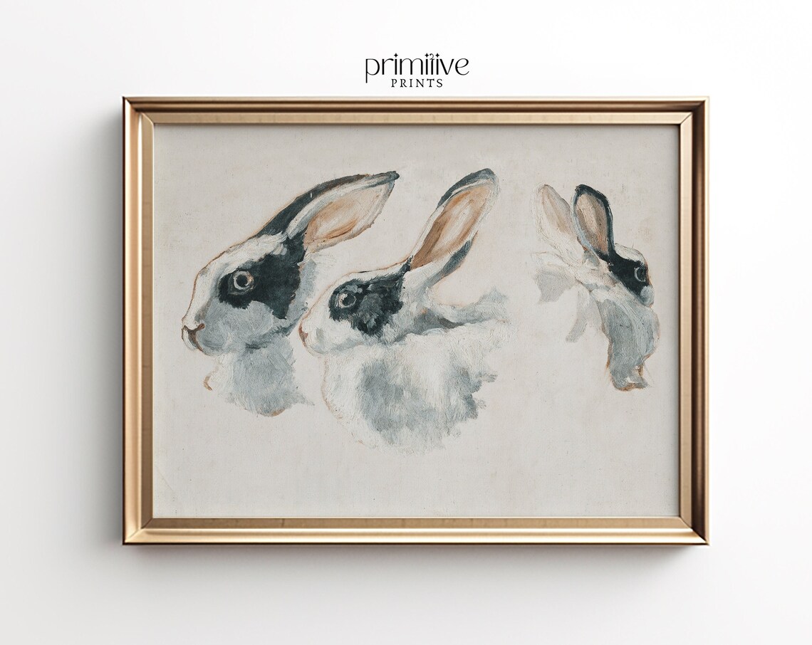 Three Sweet Rabbit Heads Watercolor Sketch Animal Art Poster