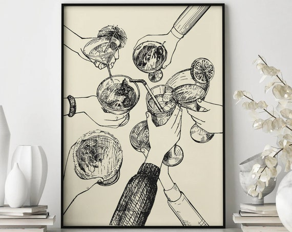 Cheers Print Black Cheers Sign Print Bar Cart Wall Decor Cheers Wall Art Bar Cart Accessories