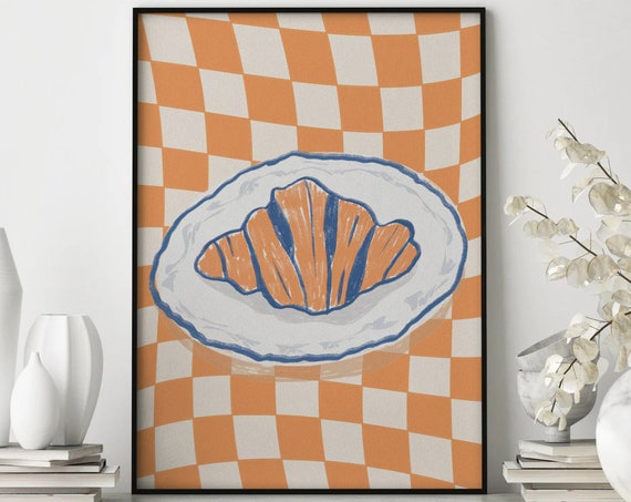 Croissant Wall Art Food Print Trendy Prints Kitchen Prints Croissant Poster Trendy Retro Art Fun Food Print