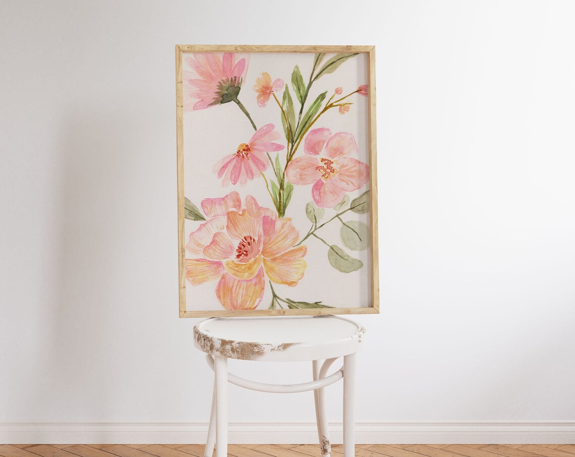 Abstract Floral Watercolor Art Print Botanical Living Room Decor