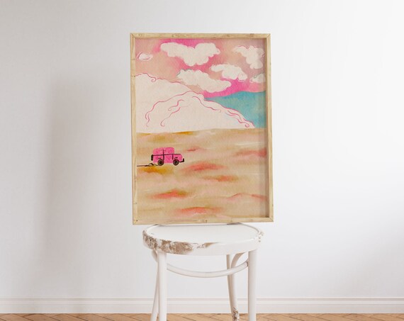 Abstract Cloud Scenery Art Print With Car