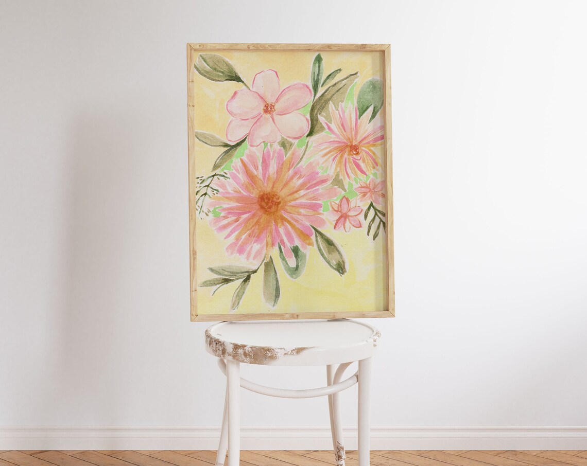 Abstract Floral Watercolor Art Print Botanical Living Room Decor