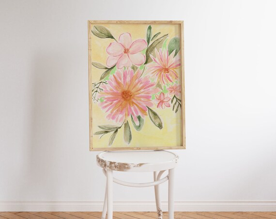 Abstract Floral Watercolor Art Print Botanical Living Room Decor