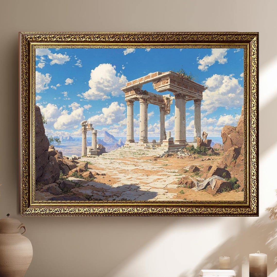 Ancient Greek Temple Ruins Classical Landscape Painting Poster