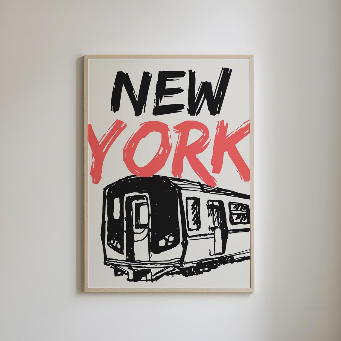 New York City Subway Train Brush Lettering Sketch Typography Poster