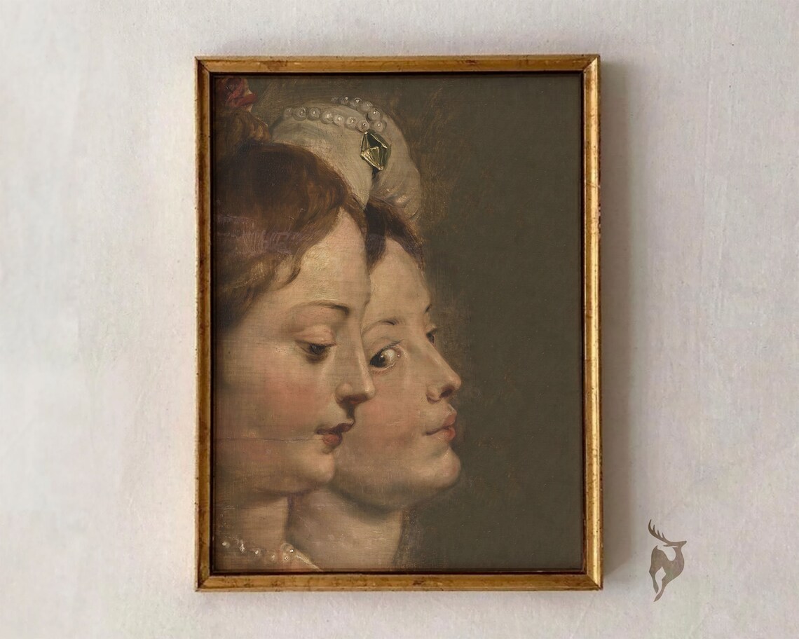 Double Profile Baroque Women Portrait Vintage Oil Painting Print