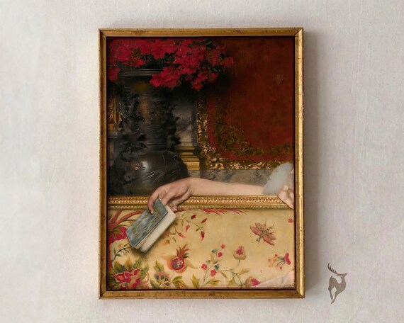 Baroque Hand Holding Book Altered Art Vintage Collage Portrait Wall Art