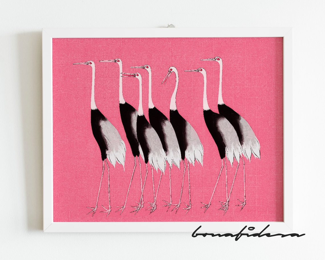 Vintage Stork Print, Maximalist Bird Poster