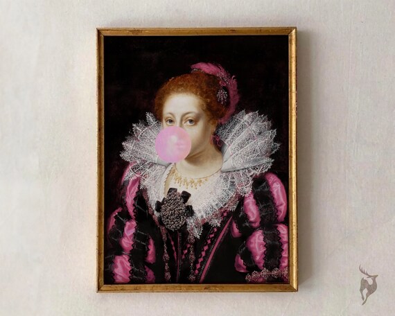 Bubblegum Classical Portrait Lady Pink Dress Lace Ruff Funny Poster