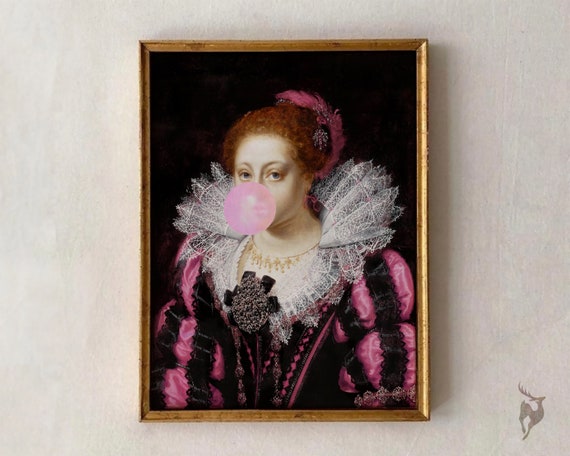 Bubblegum Portrait Funny Altered Art Rococo Decoreclectic Wall Maximalist Baroque Print