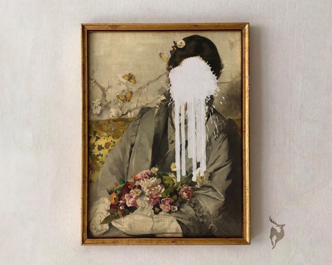 Altered Portrait Drawing Print, Eclectic Vintage Portrait