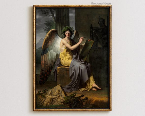 Classical Angel Writing Tablet Laurel Wreath Mythology Oil Painting Poster
