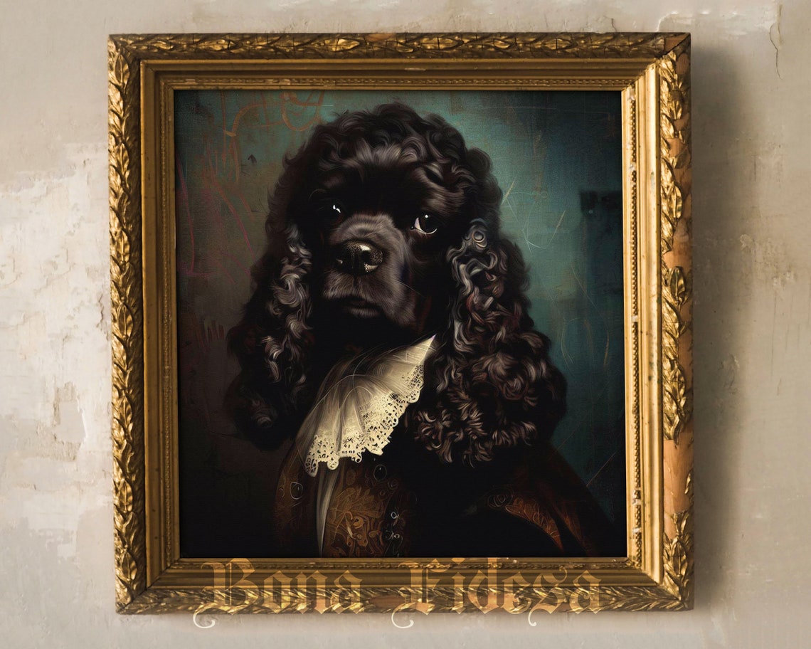 Black Cocker Spaniel Renaissance Portrait Velvet Vintage Style Poster