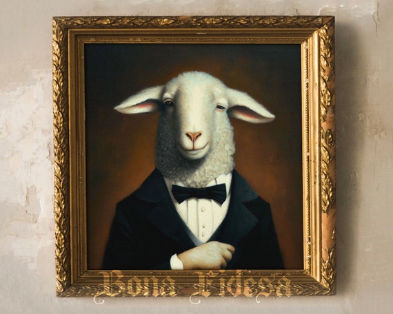 Sheep In Tuxedo Bow Tie Renaissance Portrait Funny Pet Art Poster