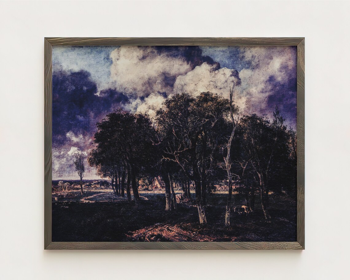 Moody Storm Clouds Gathering Over Dark Trees Vintage Landscape Poster