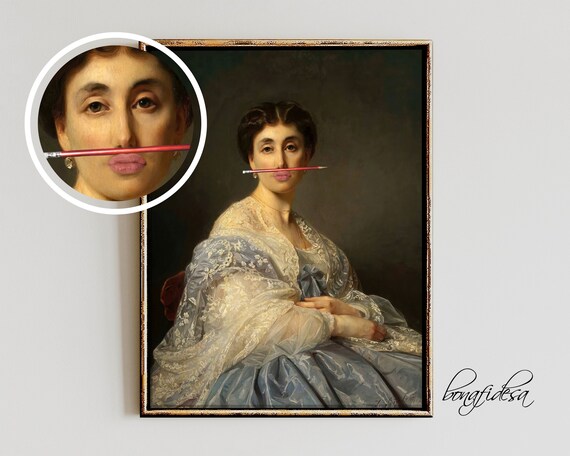 Funny Antique Portrait Woman Red Pencil Altered Eclectic Gallery Poster